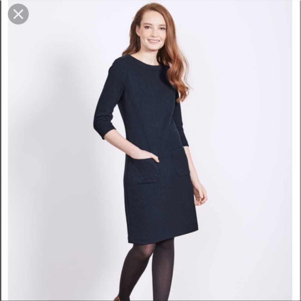 Boden Navy Blue 3/4 Sleeve Dress with Front Pockets